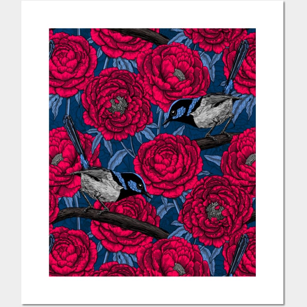 Wrens in the peonies Wall Art by katerinamk